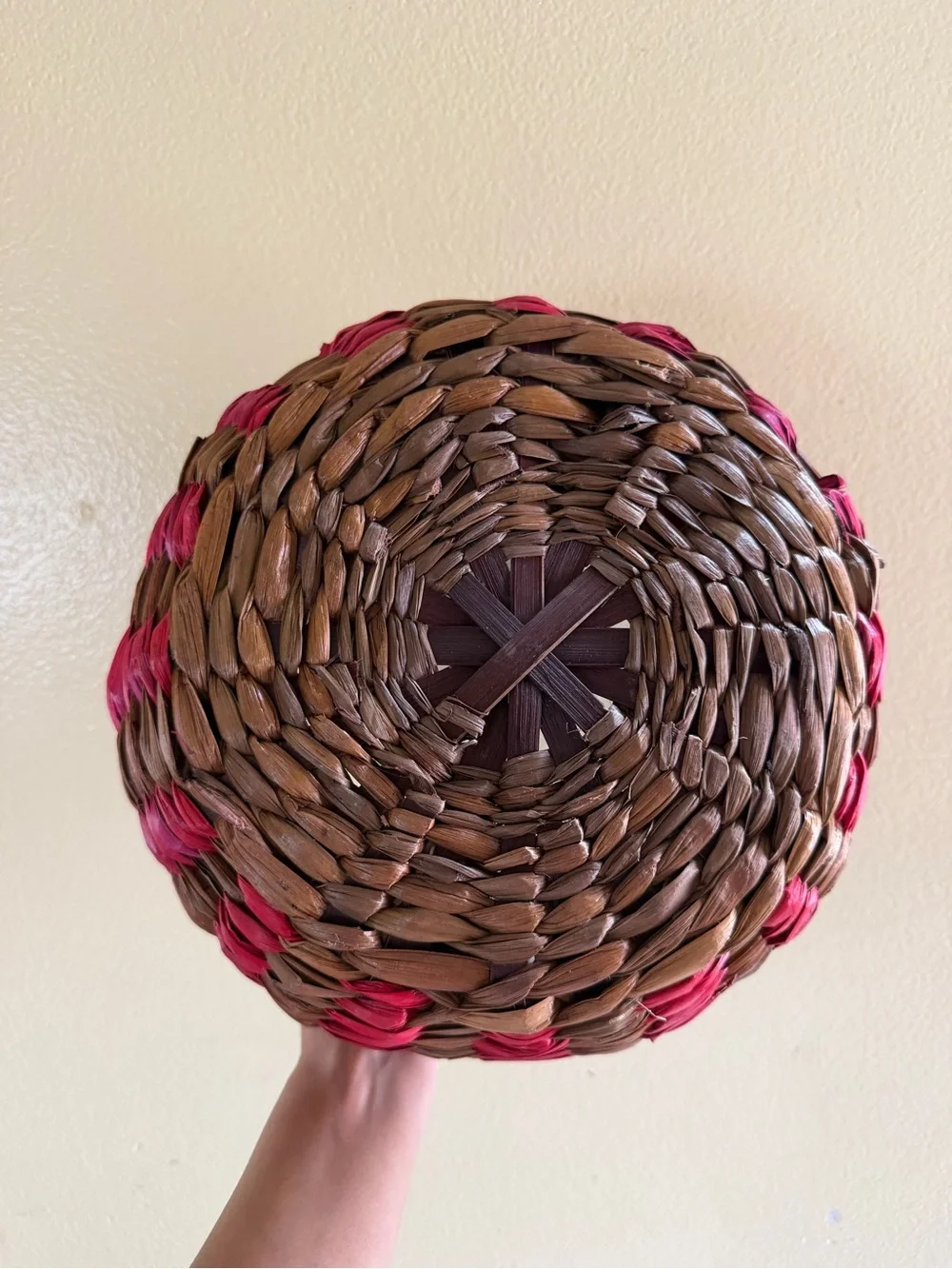 Pottery Barn- Handwoven Red and Brown Decorative Storage Basket with Lid